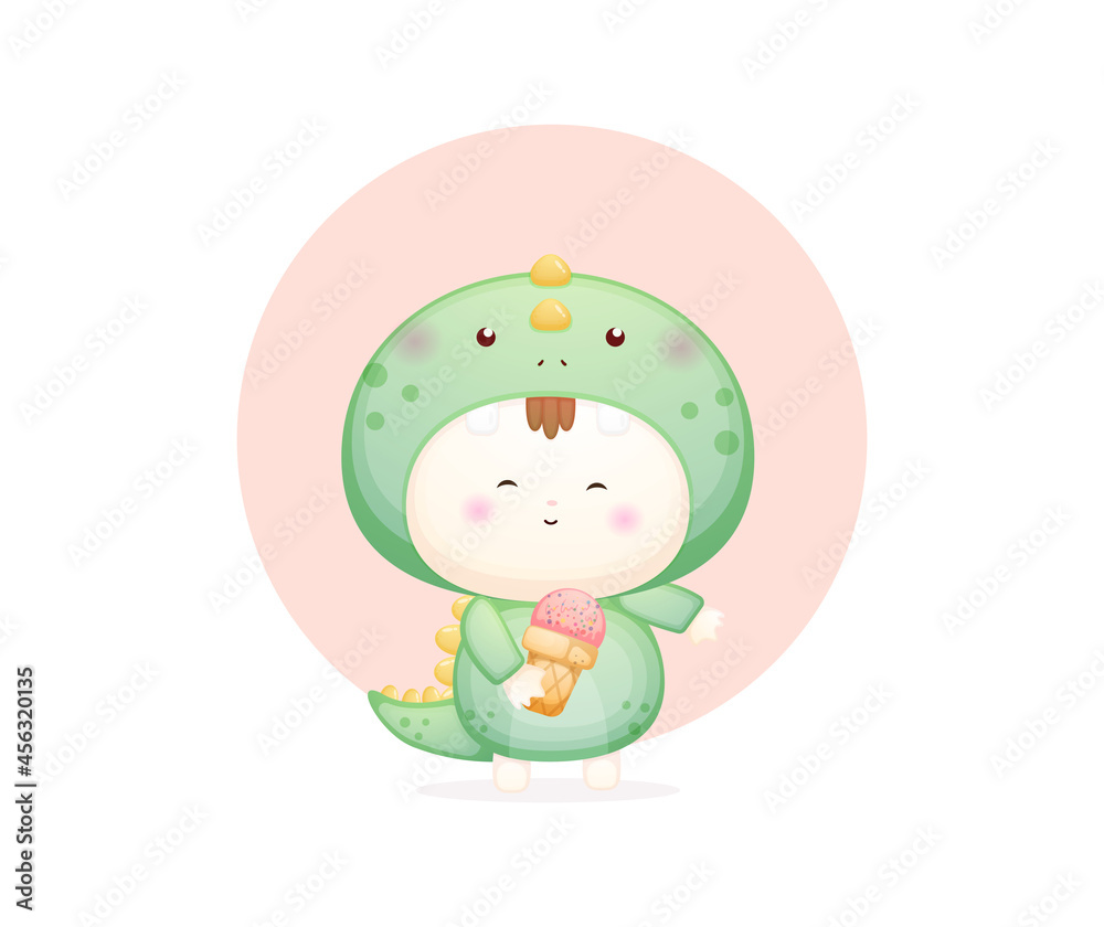 Cute baby in dinosaur costume holding ice cream Premium Vector Cute baby in dinosaur costume holding ice cream Premium Vector