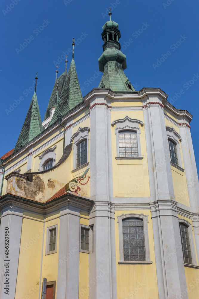 Towers of the historic All Saints church in Litomerice, Czech Republic
