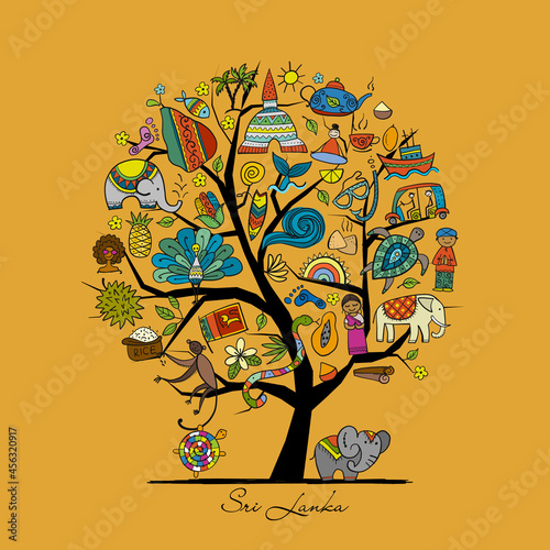 Sri Lanka travel, art tree for your design