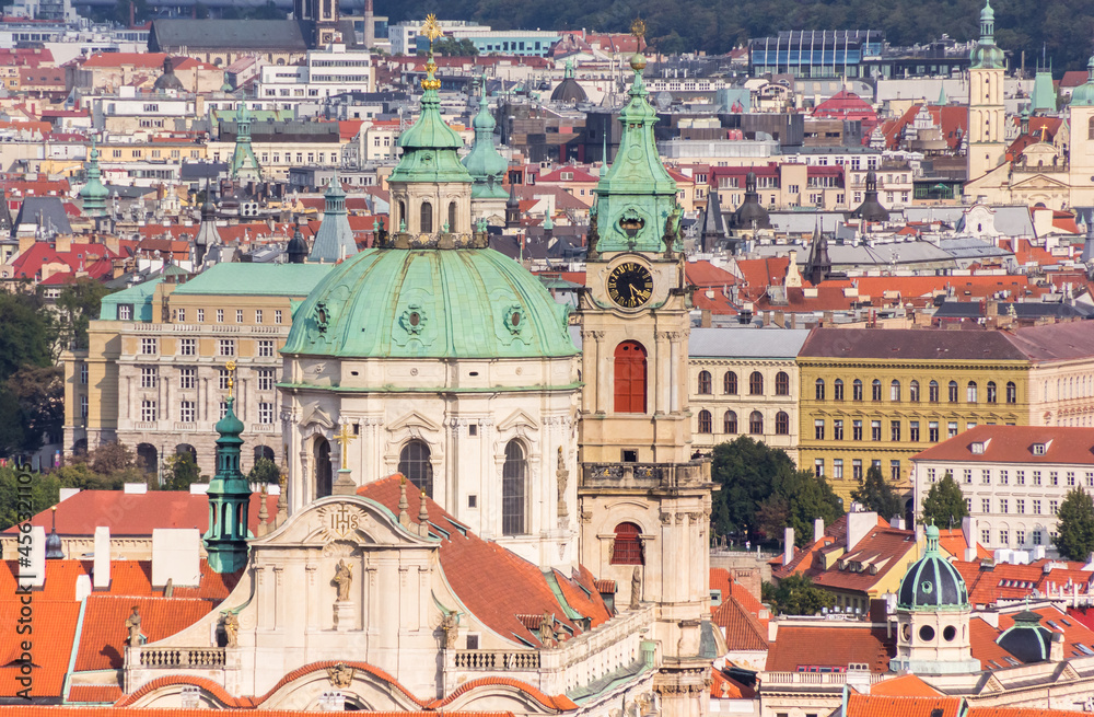 Dome and tower of the historic Nicholas church in Prague, Czech Republic