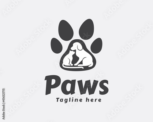paw foot print dog cat pets care logo template illustration