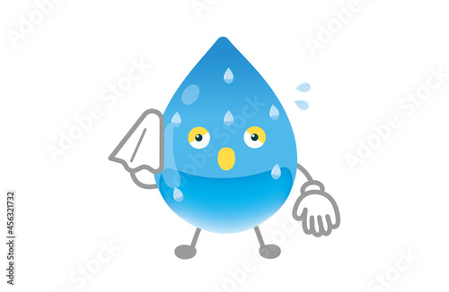 かわいい水のキャラクターのベクターイラスト（汗をかくポーズ）
