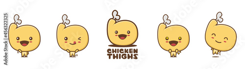 cute chicken thigh mascot, food cartoon illustration