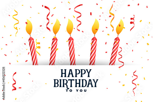 happy birthday celebration card with candles and confetti