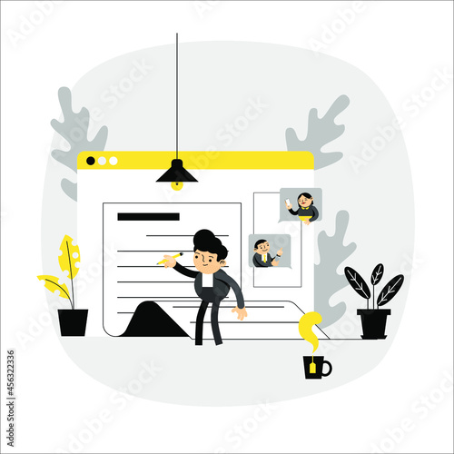 business man writing articles online