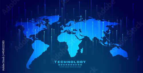 global world map with digital verticle lines