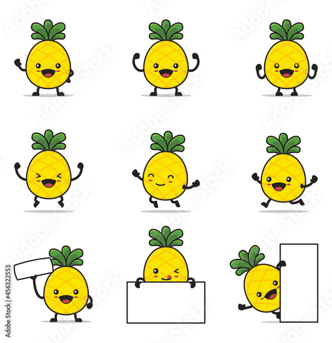 cute pineapple cartoon. with happy facial expressions and different poses