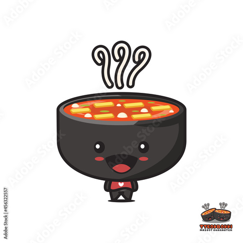 cute bowl mascot and tteokbokki cuisine