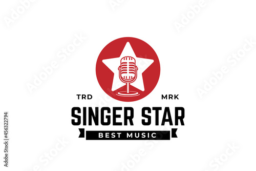 Free Download Singer star logo template. Microphone silhouette inside star. Icon for leading, song contest, event, karaoke, podcast - GFXLoad