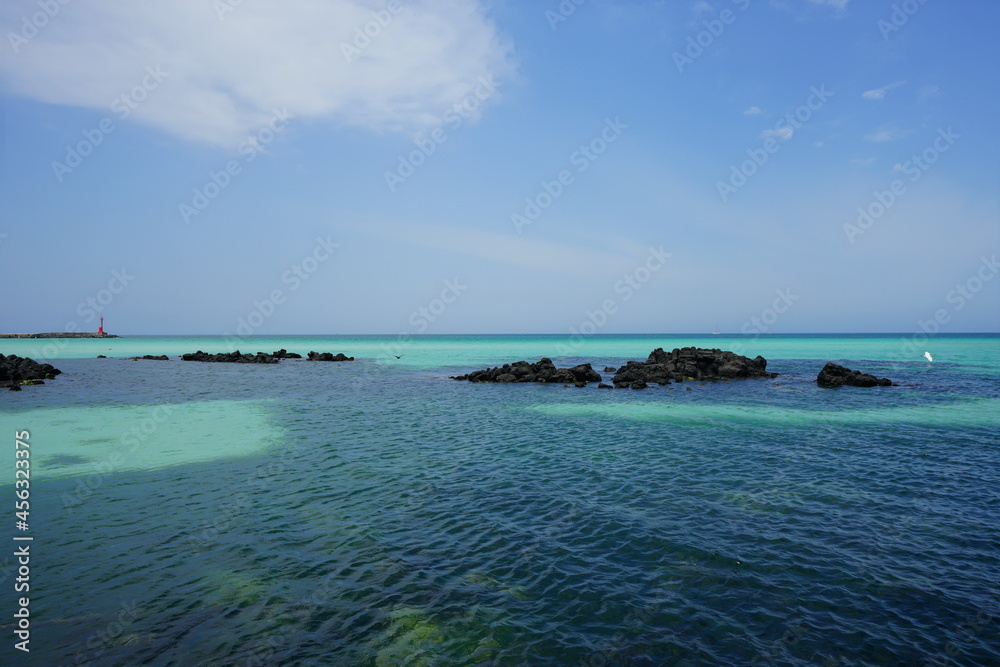 a beautiful seascape with clear bluish water