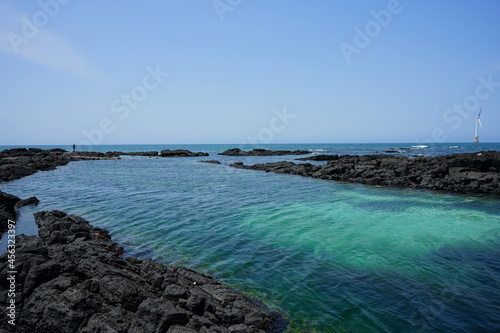 a beautiful seascape with clear bluish water