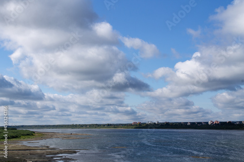 sky, clouds, summer, riverbank, horizon