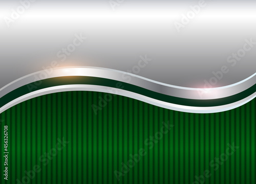 Business elegant background, silver green metallic, with striped pattern, vector illustration.