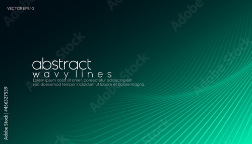 Minimal dark green background with wavy lines for business and technology banner design template. Vector
