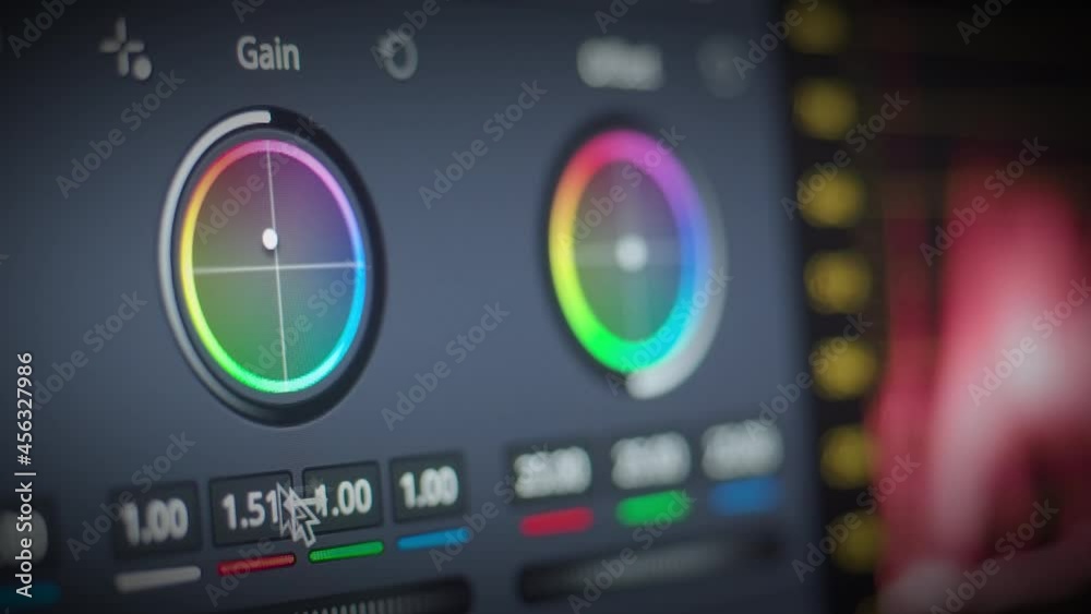 Color grading control edit on monitor. Showing adjust color. Video