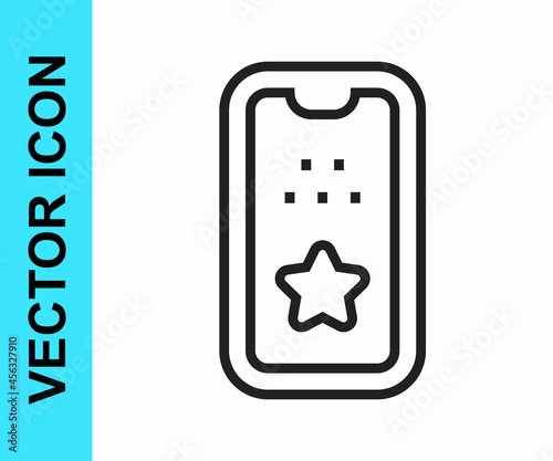 Black line Taxi mobile app icon isolated on white background. Mobile application taxi. Vector