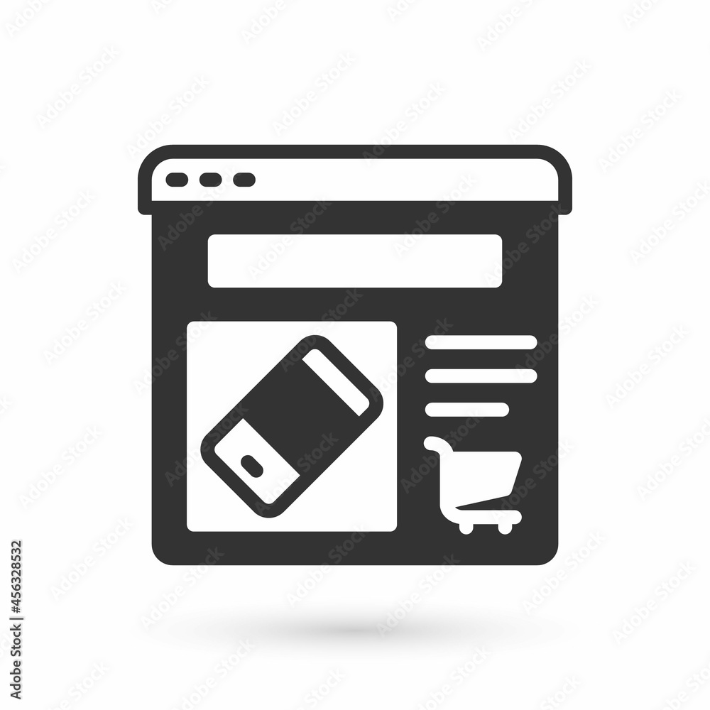 Grey Online shopping on screen icon isolated on white background. Concept e-commerce, e-business, online business marketing. Vector Grey Online shopping on screen icon isolated on white background. Concept e-commerce, e-business, online business marketing. Vector
