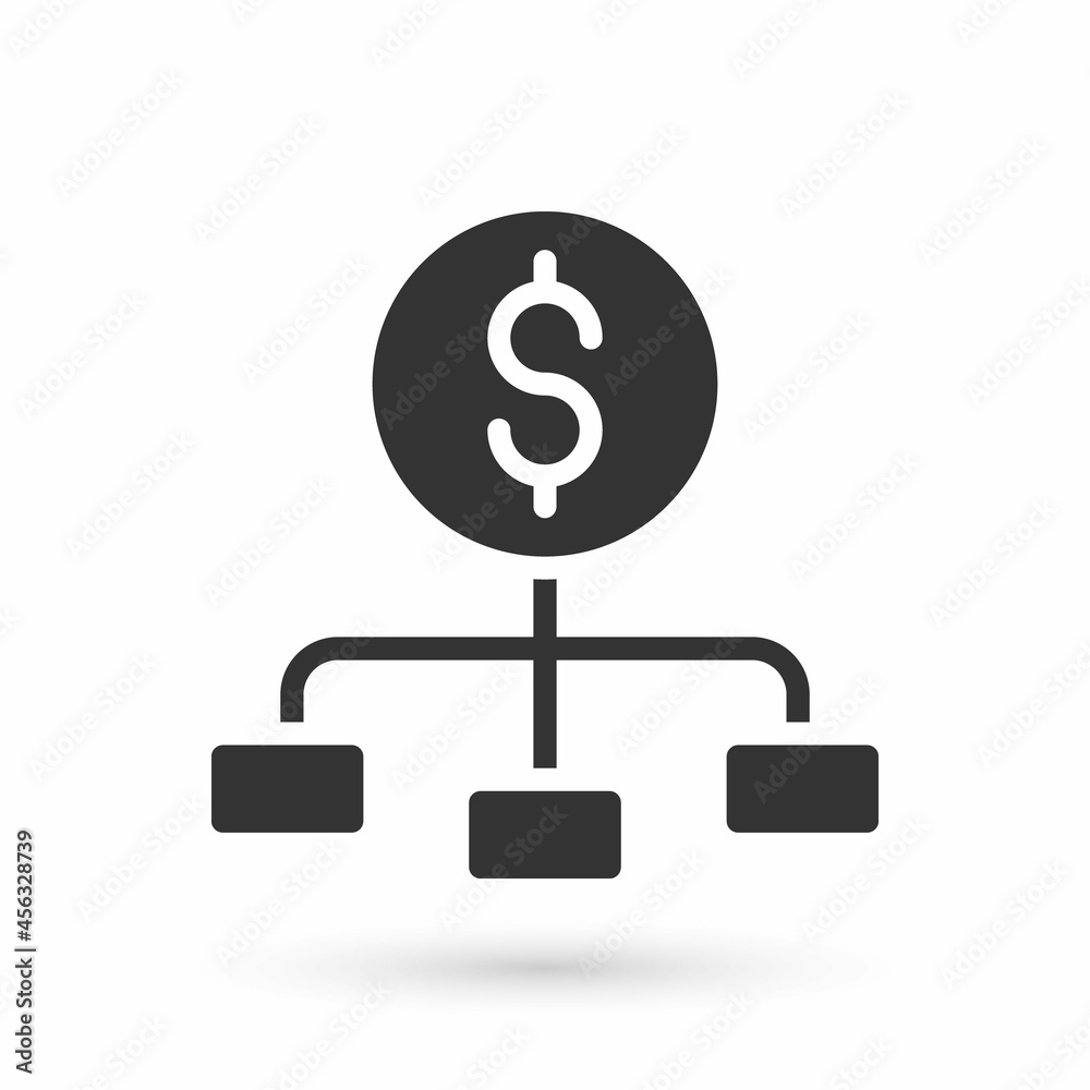 Grey Dollar on top of financial hierarchy icon isolated on white background. Vector