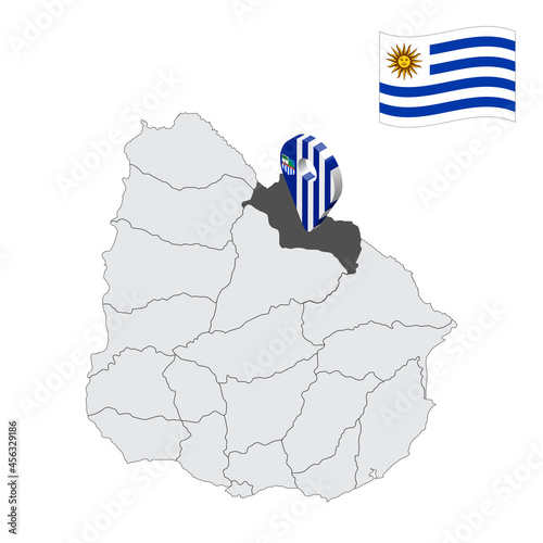 Location Rivera  Department  on map Uruguay. 3d location sign similar to the flag of Rivera  Department. Quality map  with  regions of Uruguay for your design. EPS10 photo