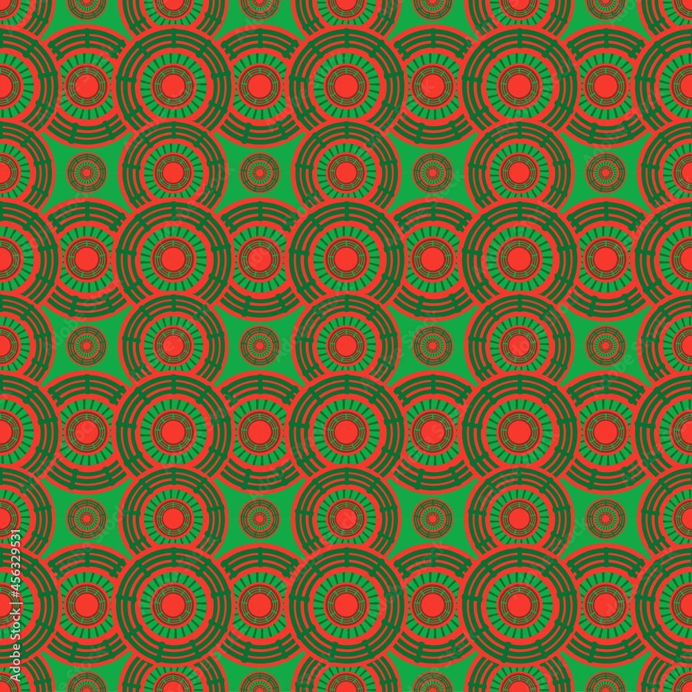 Abstract graphic seamles design in red and green color pattern with eye bull that repeat and overlapping.Vector beautiful pattern design for decorating , fabric, wrapping, textile, wallpaper, apparel. Abstract graphic seamles design in red and green color pattern with eye bull that repeat and overlapping.Vector beautiful pattern design for decorating , fabric, wrapping, textile, wallpaper, apparel.