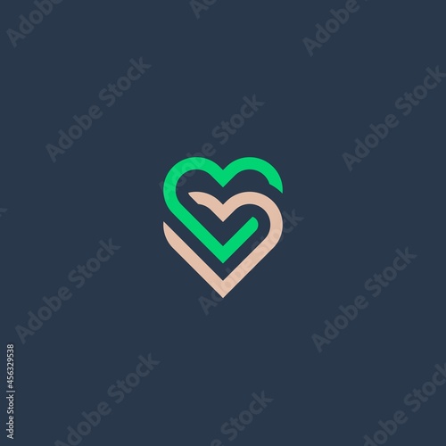 abstract logo two hearts hugging each other, taking care. two heart icon.