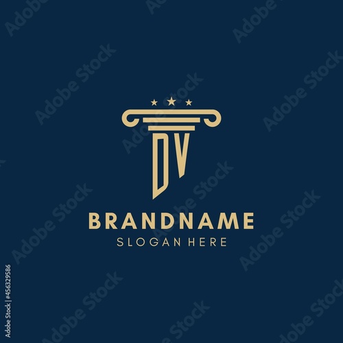 DV monogram initial logo with pillar and stars, best design for legal firm