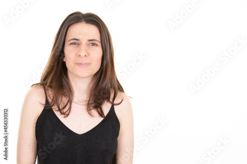 Portrait smiling sad brunette confident young woman © OceanProd
