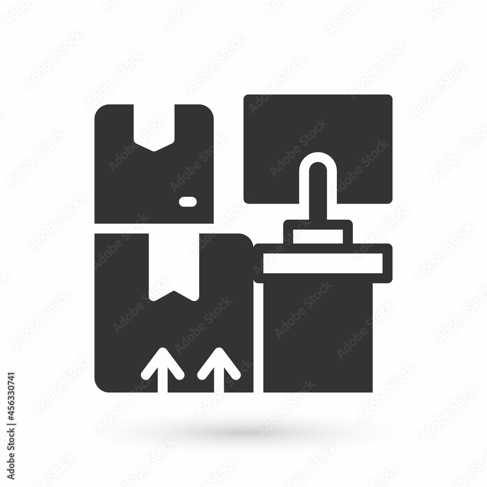 Grey Warehouse interior with boxes on racks icon isolated on white background. Logistics, cargo, parcel storage postal service. Vector Grey Warehouse interior with boxes on racks icon isolated on white background. Logistics, cargo, parcel storage postal service. Vector