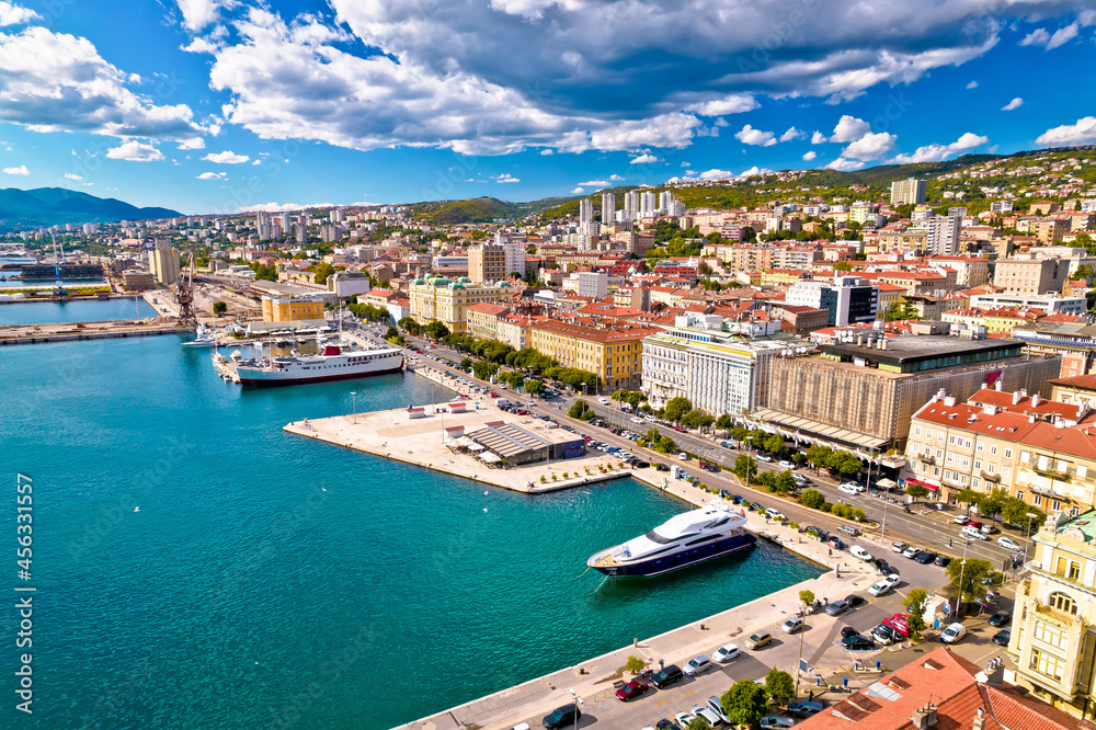 City of Rijeka waterfront aerial view