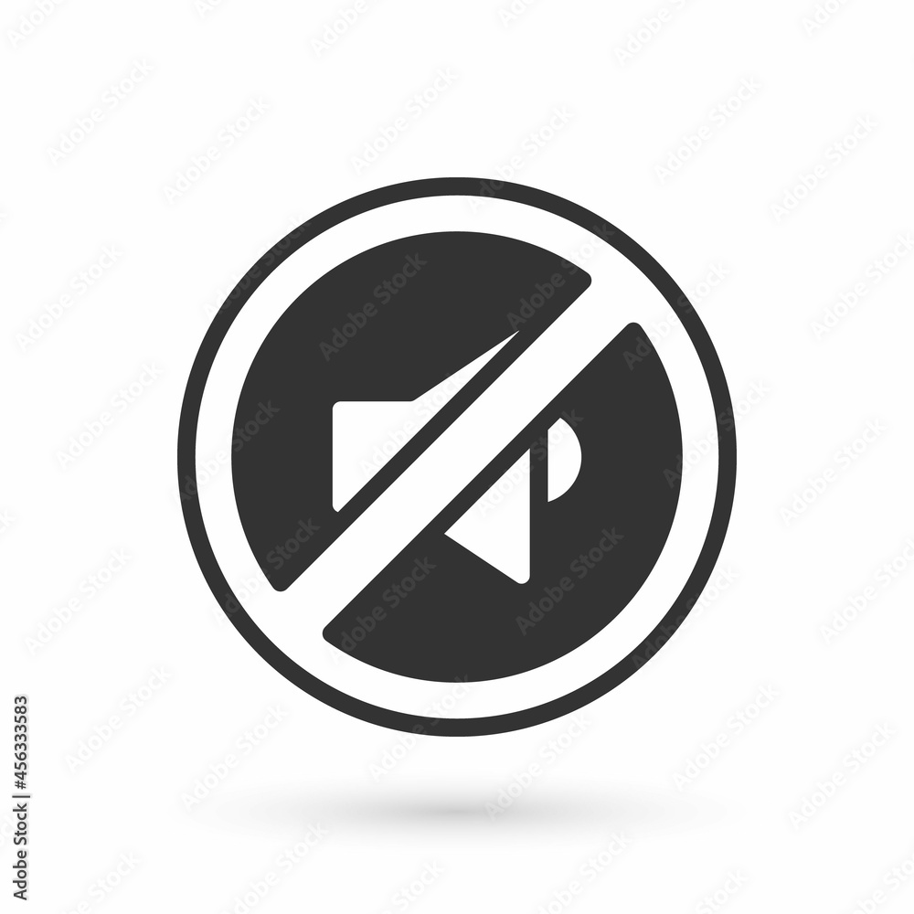 Grey Speaker mute icon isolated on white background. No sound icon. Volume Off symbol. Vector Grey Speaker mute icon isolated on white background. No sound icon. Volume Off symbol. Vector