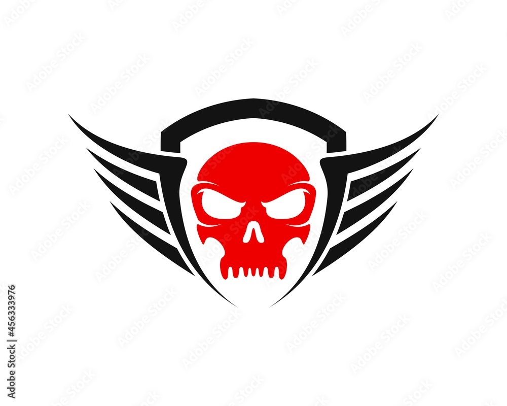 Abstract shield with spread wings and skull inside Abstract shield with spread wings and skull inside