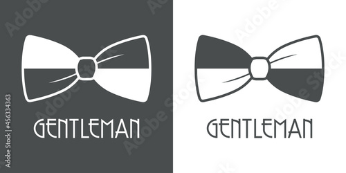 Logotipo con texto Gentleman con silueta de corbatín en fondo gris y fondo blanco