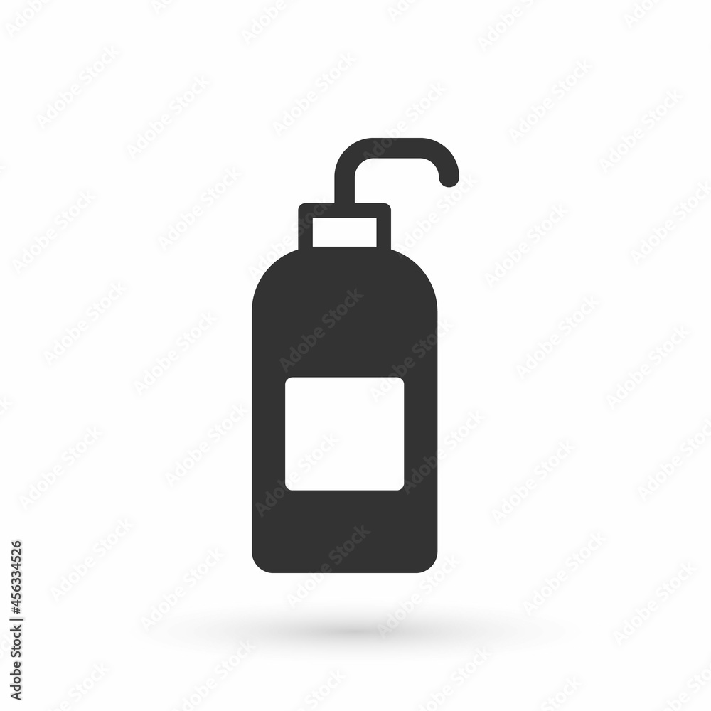 Grey Bottle of liquid antibacterial soap with dispenser icon isolated on white background. Antiseptic. Disinfection, hygiene, skin care. Vector