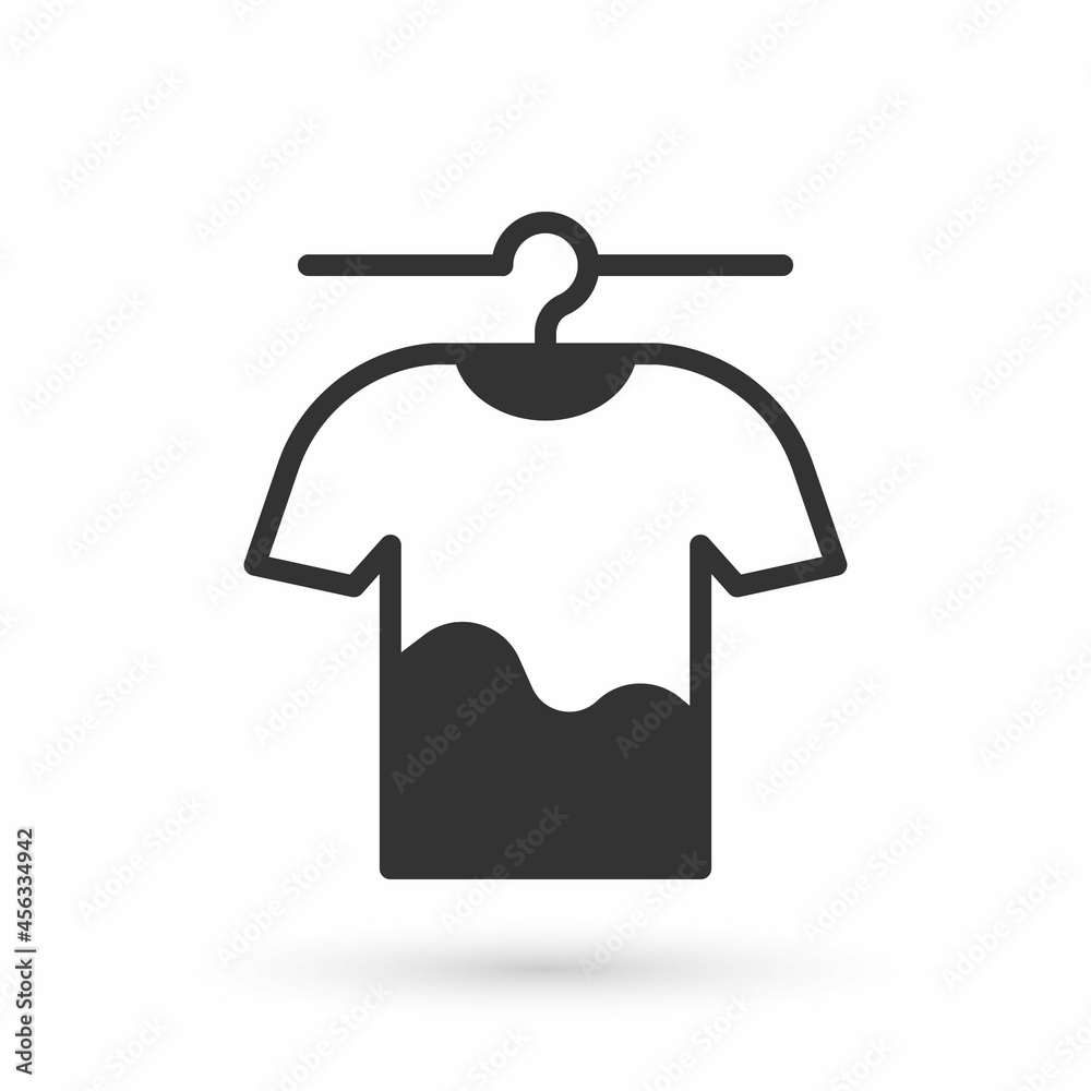 Obraz premium Grey Drying clothes icon isolated on white background. Clean shirt. Wash clothes on a rope with clothespins. Clothing care and tidiness. Vector
