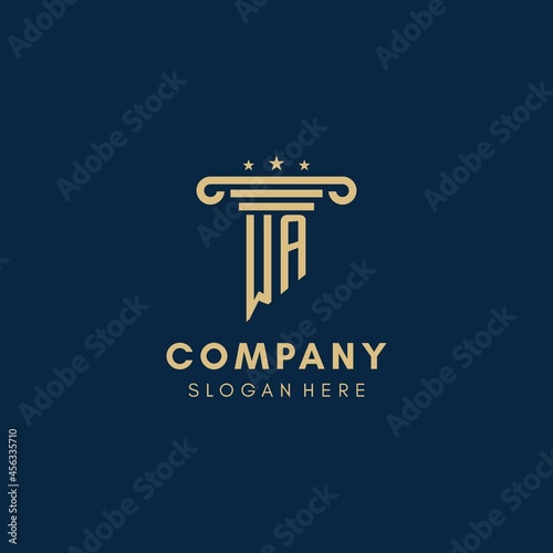 WA monogram initial logo with pillar and stars, best design for legal firm