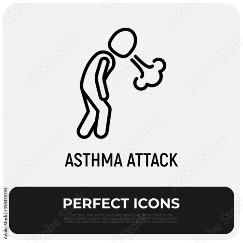 Asthma attack thin line icon. Shortness breathing. Symptom of respiratory disease. Modern vector illustration.