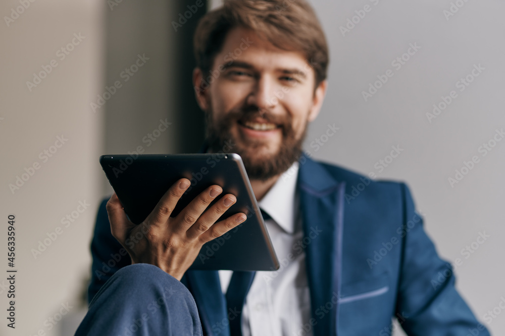 bearded business man in suit tablet in hands working technology bearded business man in suit tablet in hands working technology