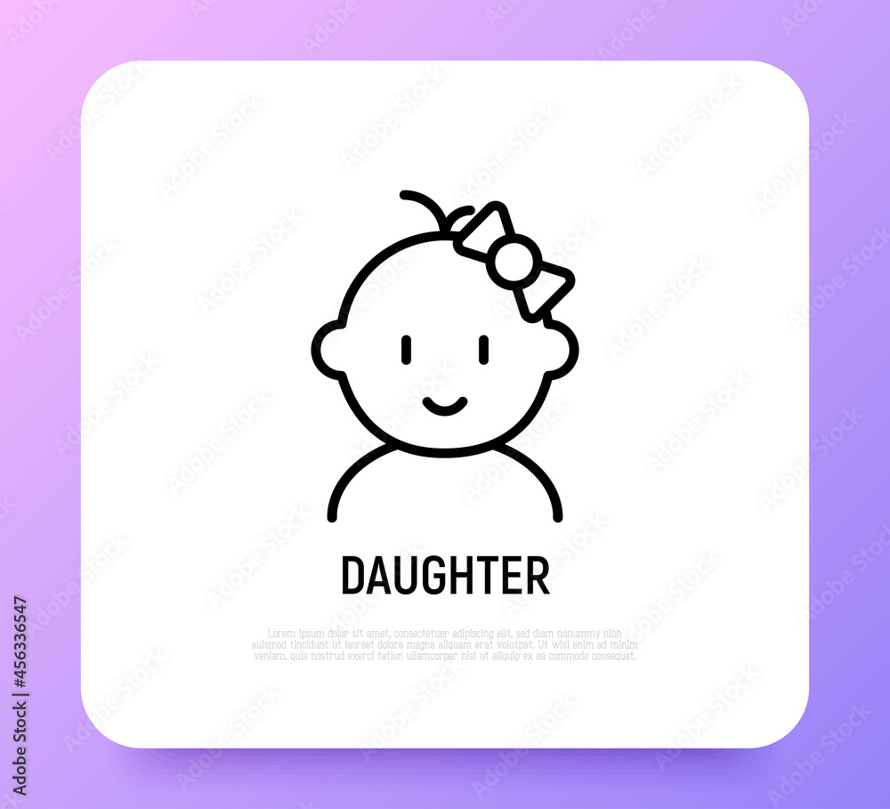Baby girl with bow thin line icon. Modern vector illustration of newborn. Baby girl with bow thin line icon. Modern vector illustration of newborn.