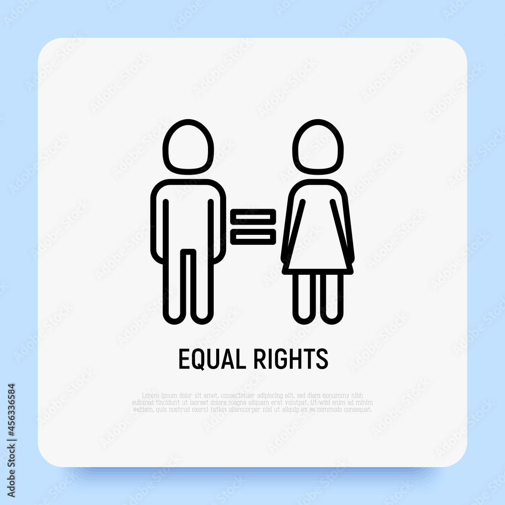 Equal gender rights thin line icon, woman and man are equal. Modern vector illustration. Equal gender rights thin line icon, woman and man are equal. Modern vector illustration.
