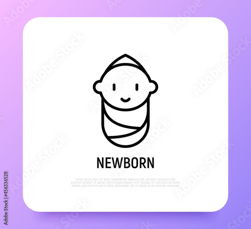 Smiling newborn thin line icon. Modern vector illustration.