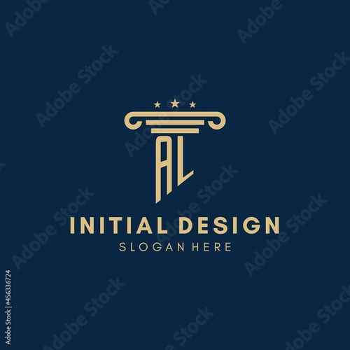 AL monogram initial logo with pillar and stars, best design for legal firm