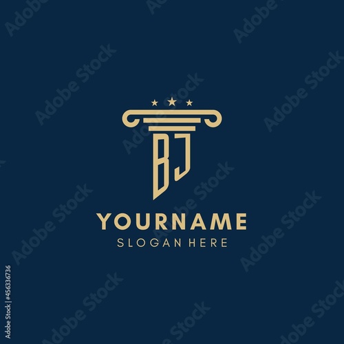 BJ monogram initial logo with pillar and stars, best design for legal firm photo