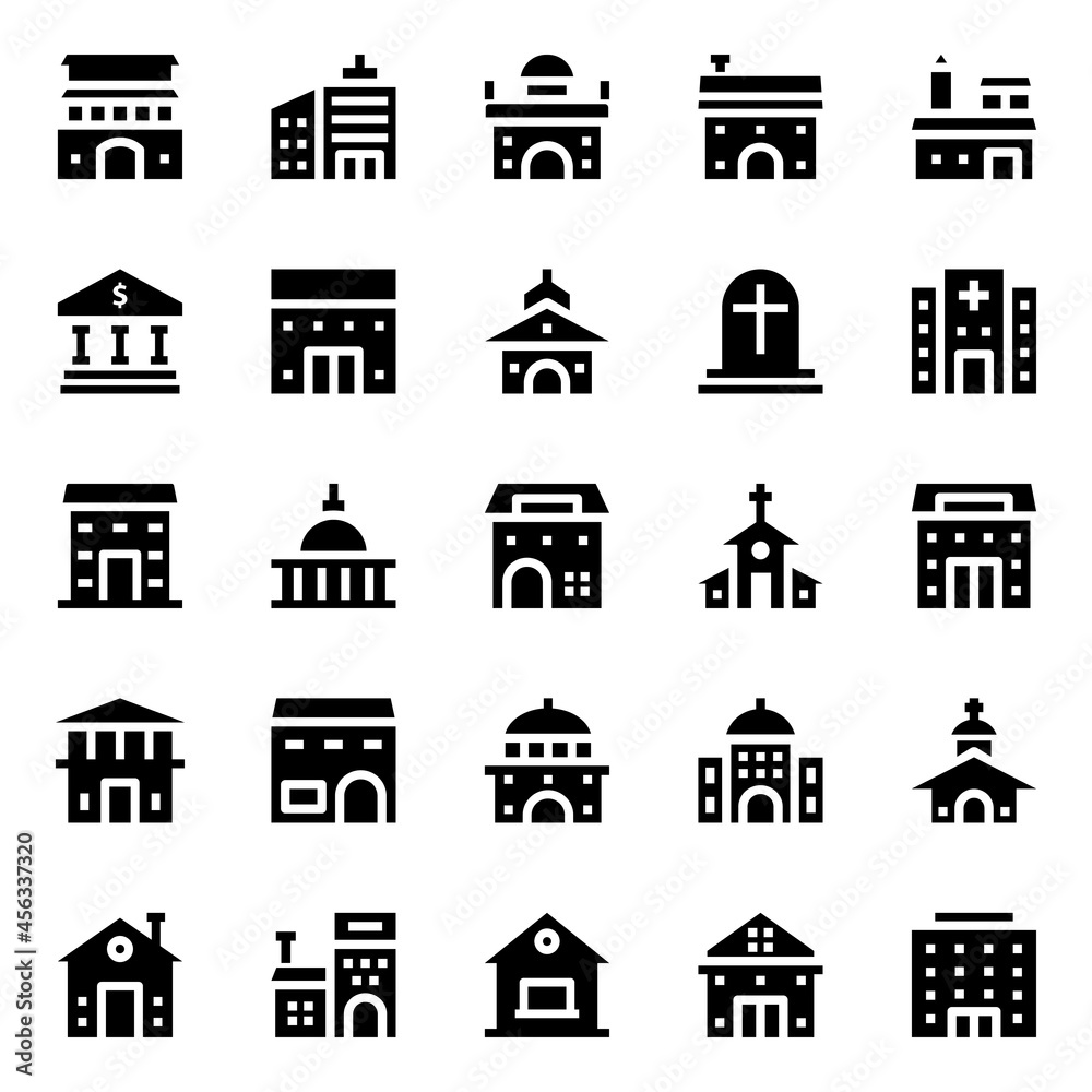 Glyph icons for buildings.
