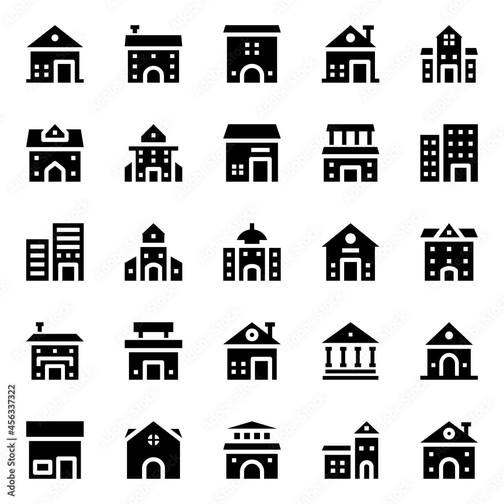 Glyph icons for buildings.
