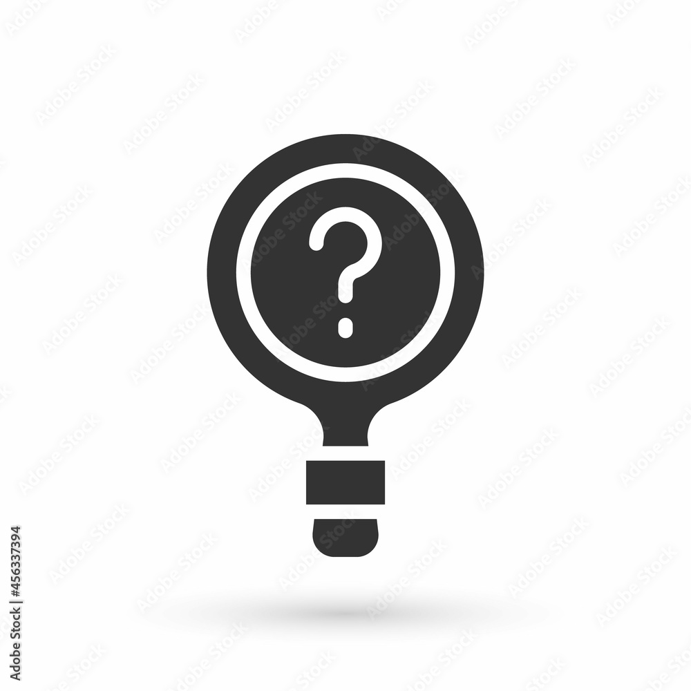 Grey Unknown search icon isolated on white background. Magnifying glass and question mark. Vector Grey Unknown search icon isolated on white background. Magnifying glass and question mark. Vector