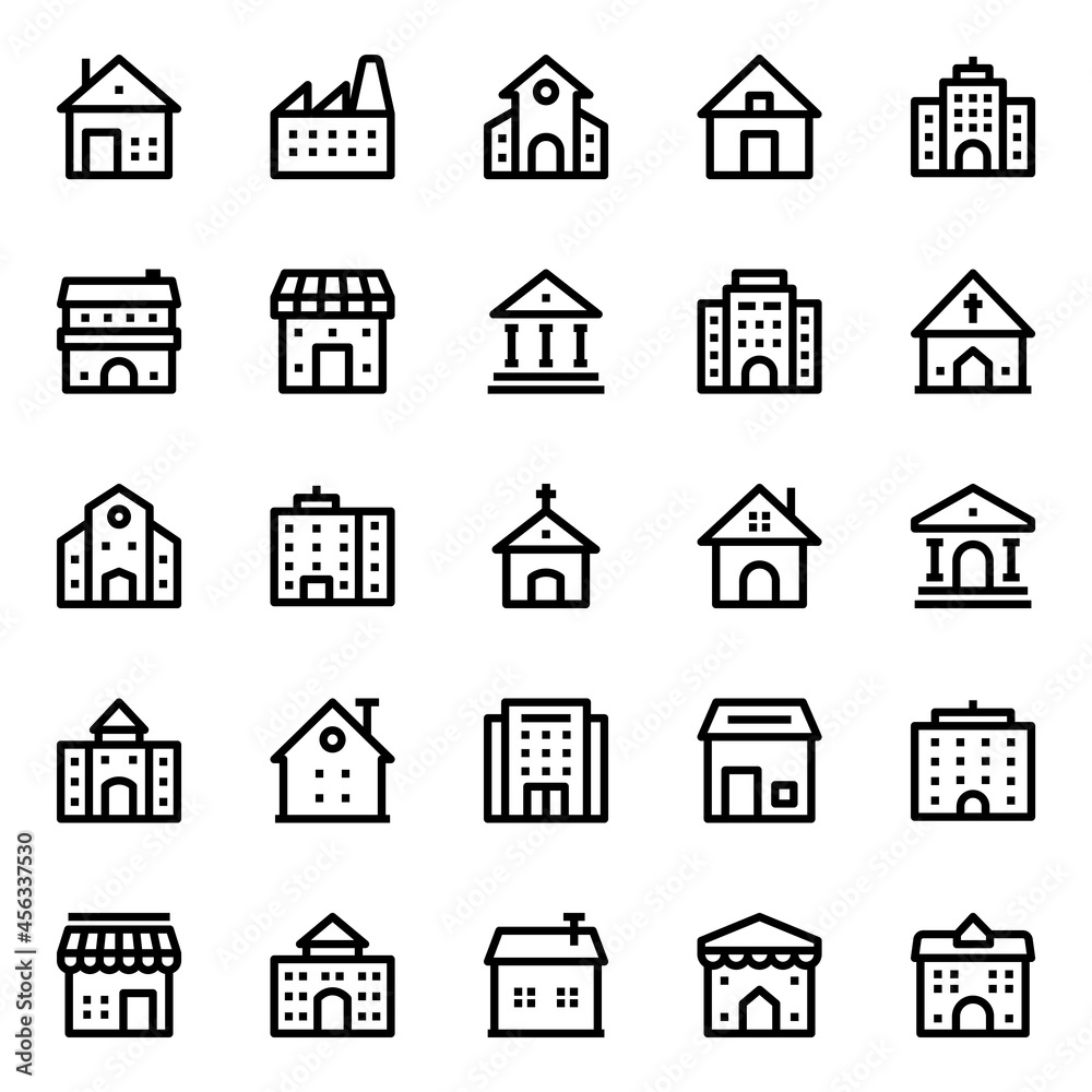 Outline icons for buildings.