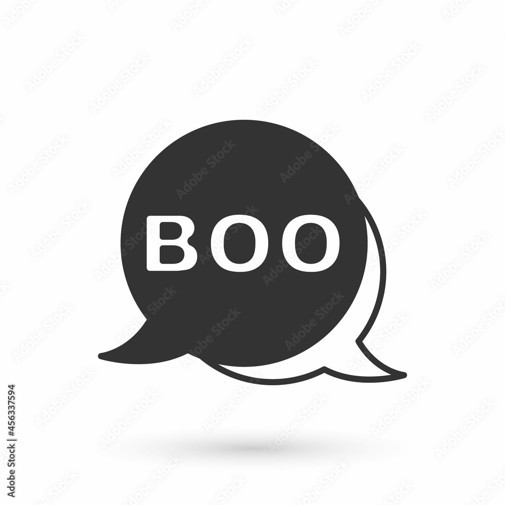 Grey Boo speech bubble icon isolated on white background. Happy Halloween party. Vector