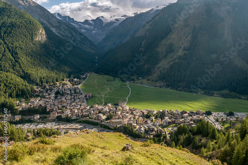 Aerial view of Cogne, Aosta Valley, Italy, in the summer season
