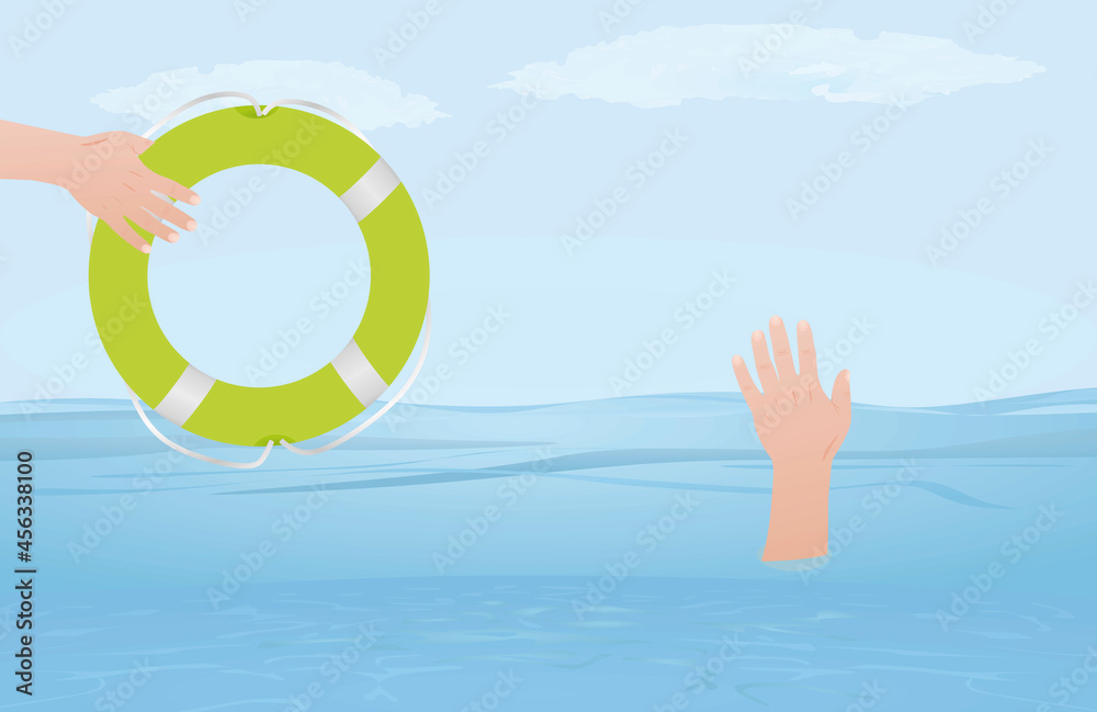 Hand in sea. drowning. vector