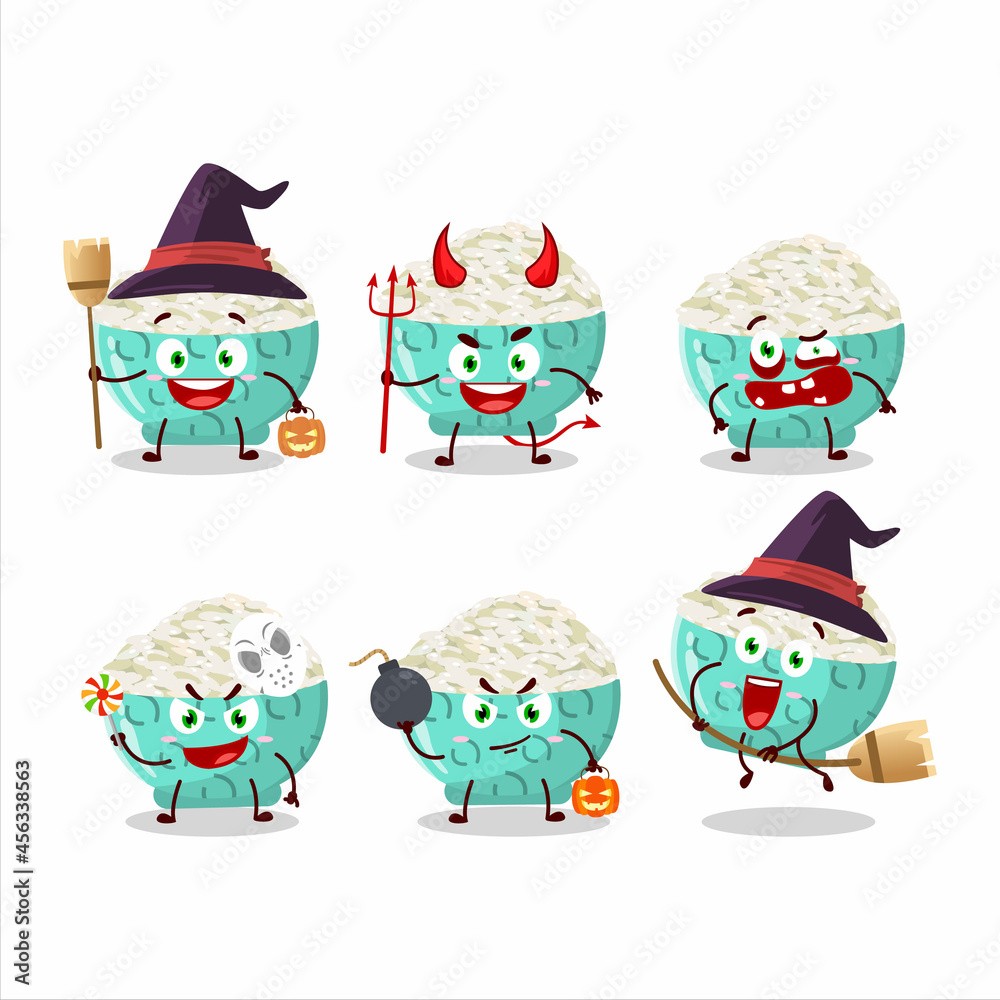 Halloween expression emoticons with cartoon character of risotto rice